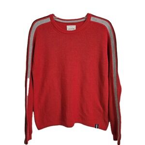 Court and Rowe Red Sweater Women's Medium Blue Gray Sleeve Stripe Crew Neck VGUC